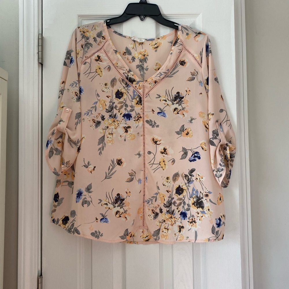 Pink Floral 3/4 Sleeve Blouse